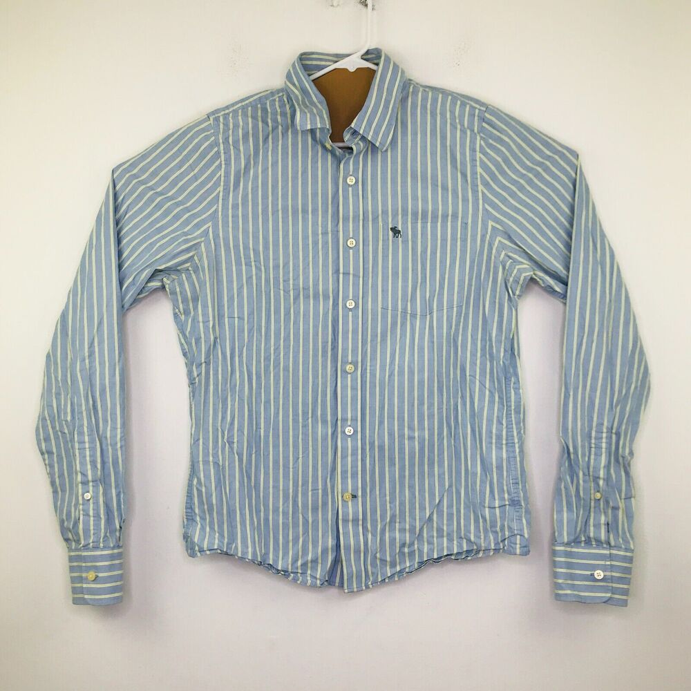 Y2K Abercrombie & Fitch Men's XL Shirt Blue Green Striped Muscle Button Up BN24
